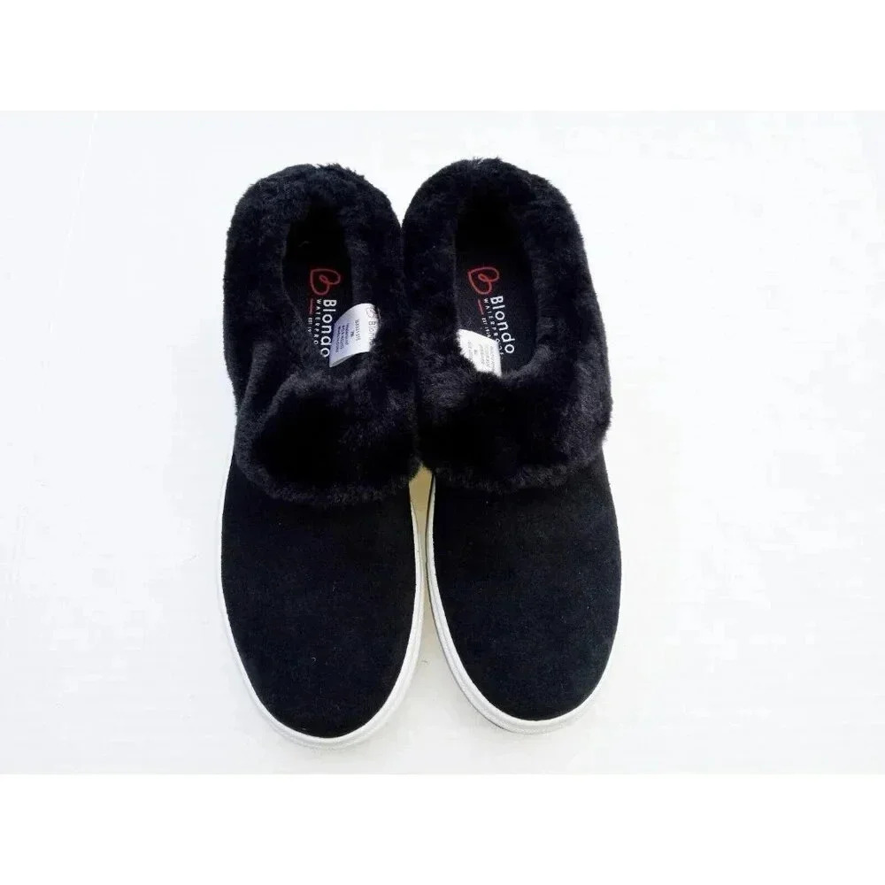 Blondo Suri Waterproof Suede Slip-On Sneaker Faux-Fur Lining in Black Womens 7M - Picture 2 of 9